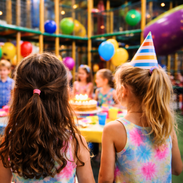 Kids celebrating a birthday party at Lil’ Monkeys Indoor Playgrounds